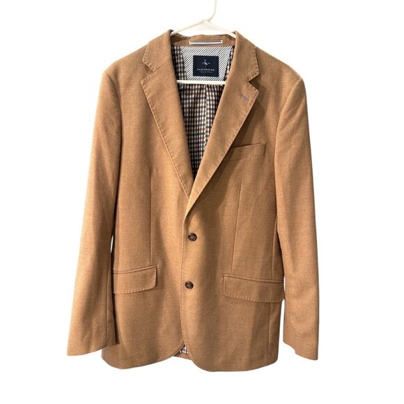 Tailorbyrd Men's Blazer Tan Button Up Poly/Rayon Size 38L Pre-Owned Good Cond - Picture 1 of 12